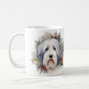 Caneca De Café Velha Inglês Sheepdog Christmas Wreath Festivo Pup