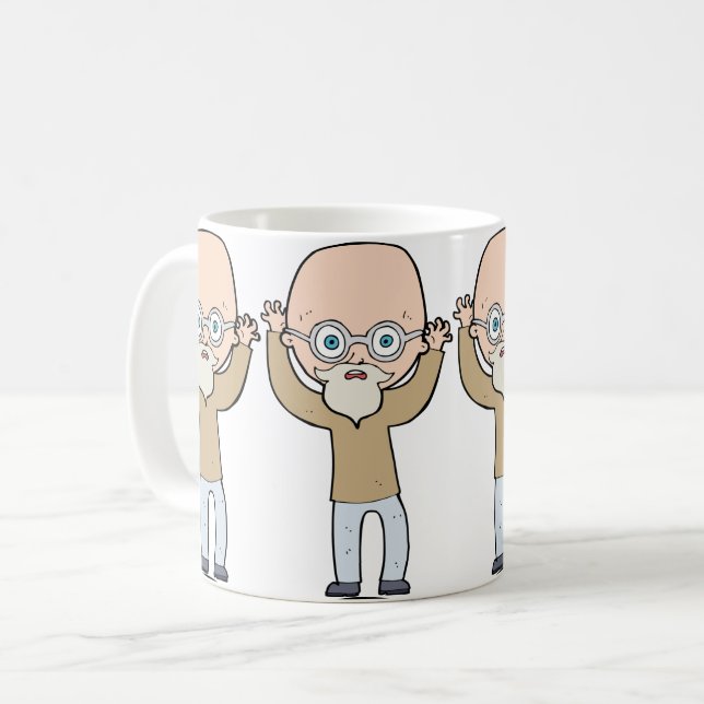 Caneca De Café Velho Careca Engraçado e Excêntrico com Barba (Frente Esquerda)