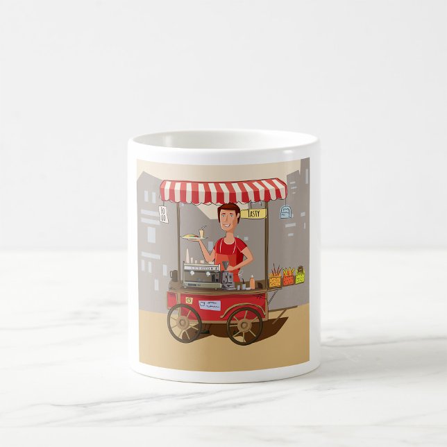 Caneca De Café Vendedor de Comida de Rua Sorridente Carrinho de C (Criador carregado)