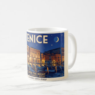 Caneca De Café Veneza à Noite Grande Canal Gôndolas Arte