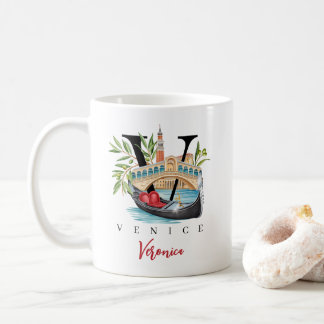 Caneca De Café Veneza Itália Monograma Letra V Presente Personali