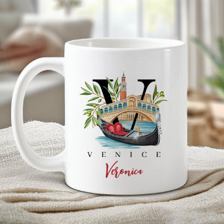 Caneca De Café Veneza Itália Monograma Letra V Presente Personali