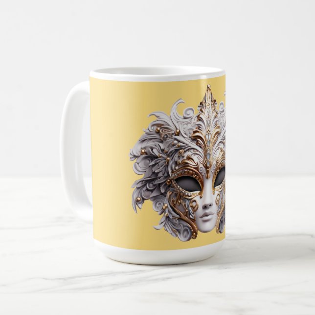 Caneca De Café Veneziano Intricadamente Decorado em Tons Cinza (Frente Esquerda)