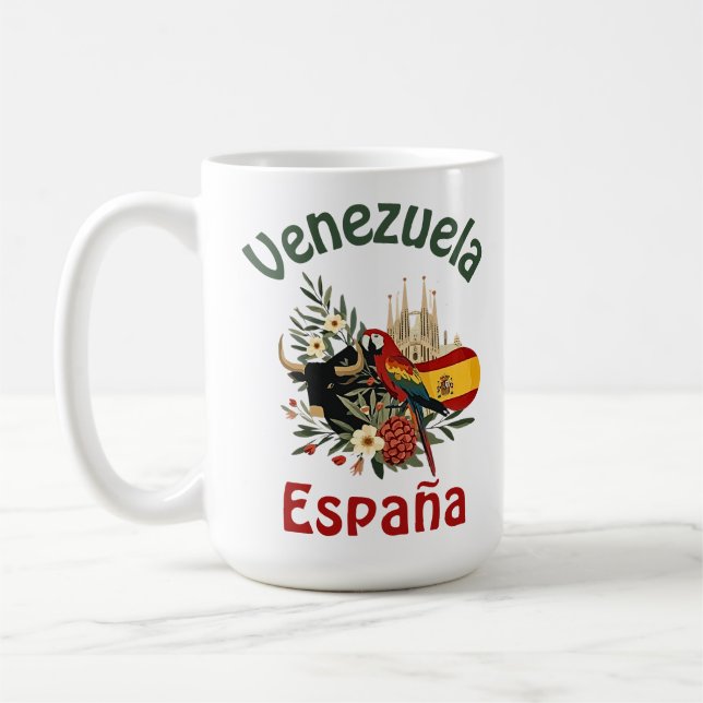 Caneca De Café Venezuela + España – fusión de raíces y orgullo  (Esquerda)