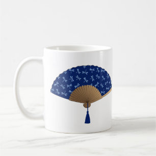 Caneca De Café Ventilador Japonês, Padrão de Dragonfly, Azul Coba