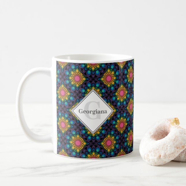 Caneca De Café Ventiladores personalizados do Rainbow Floral Foun (Com Donut)
