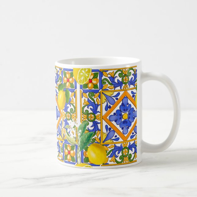Caneca De Café Verão, azulejos sicilianos, citrinos, laranjas, ma (Direita)