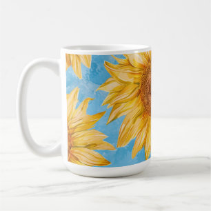 Caneca De Café Verão de Girassol Amarelo Aquarela