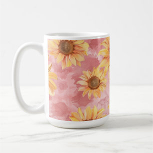 Caneca De Café Verão de Girassol Amarelo Aquarela