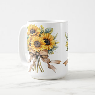 Caneca De Café Verão de Girassol Amarelo Aquarela