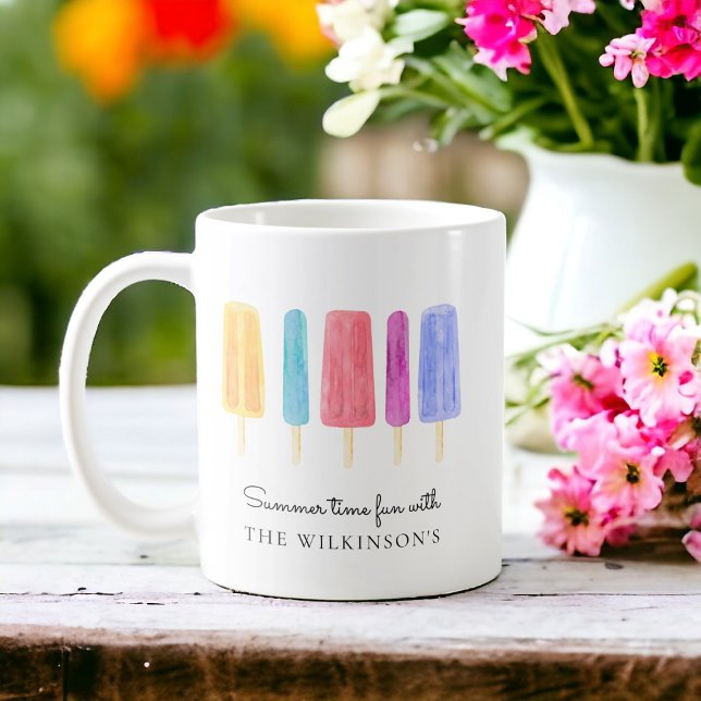 Caneca De Café Verão moderno brilhante e personalizado (modern simple personalized coffee mug with watercolor painted popsicals , )