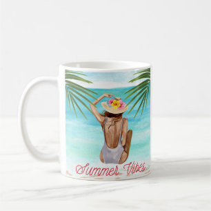 Caneca De Café verão vibes garota de biquíni na praia fofa