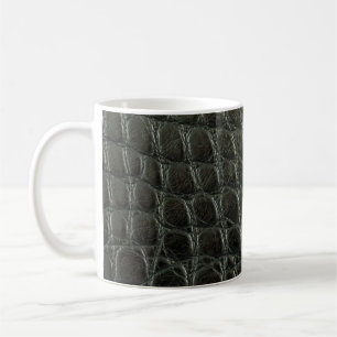 Caneca De Café Verdadeira textura de couro de jacaré preto, fecha