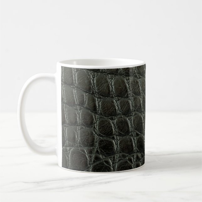 Caneca De Café Verdadeira textura de couro de jacaré preto, fecha (Esquerda)