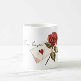 Caneca De Café Verdadeiro Amor Rosa Vermelha Carta Coração