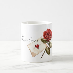Caneca De Café Verdadeiro Amor Rosa Vermelha Carta Coração