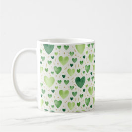 Caneca De Café Verdant Hearts: Hand-Painted Emerald & Gold