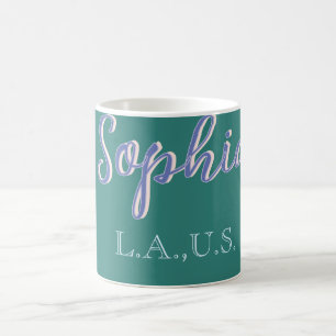 Caneca De Café VERDE adicionar nome garota chefe texto ROXO elega