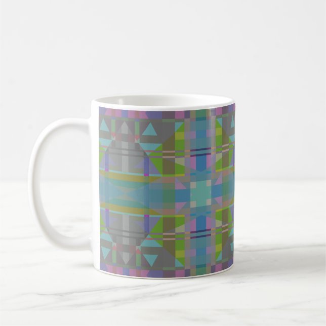Caneca De Café Verde Azul Roxo Geométrico (Esquerda)