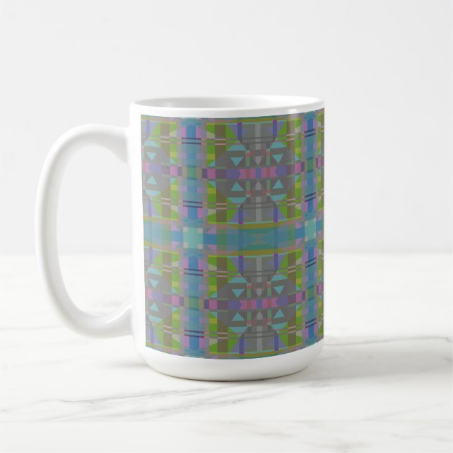 Caneca De Café Verde Azul Roxo Geométrico (Esquerda)