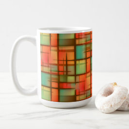 Caneca De Café Verde azul vermelho da xadrez abstrata moderna do