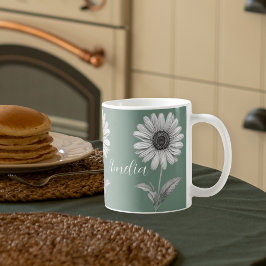 Caneca De Café Verde Bela Daisy Flower Boho Personalizável