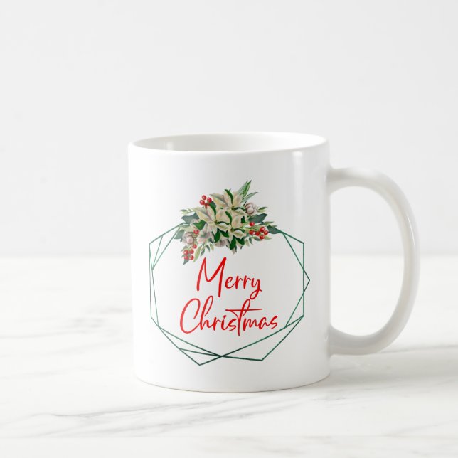 Caneca De Café Verde Branco Floral Feliz Natal Café Mug (Direita)