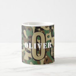 Caneca De Café Verde Castanho Beige Camo Camouflage Nome do Monog