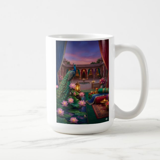 Caneca de café verde de Diwali Deepavali Pavão (Direita)