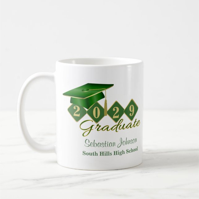 Caneca De Café Verde de graduação personalizado e Dourado (Esquerda)