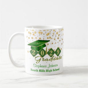 Caneca De Café Verde de graduação personalizado e Dourado 20XX