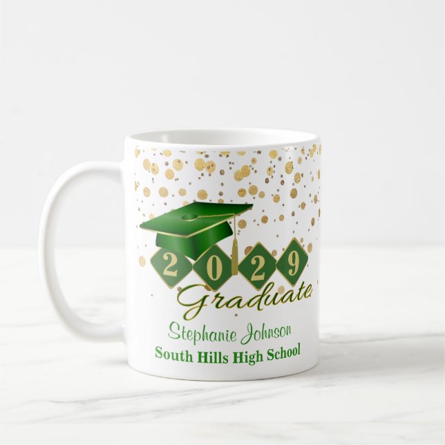 Caneca De Café Verde de graduação personalizado e Dourado 20XX (Esquerda)