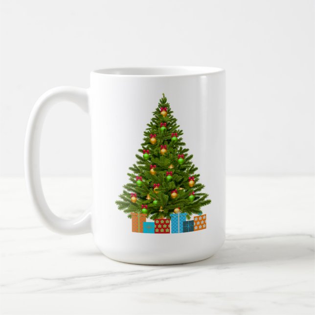 Caneca De Café Verde, Dourado e Presentes com Árvore Verde (Esquerda)