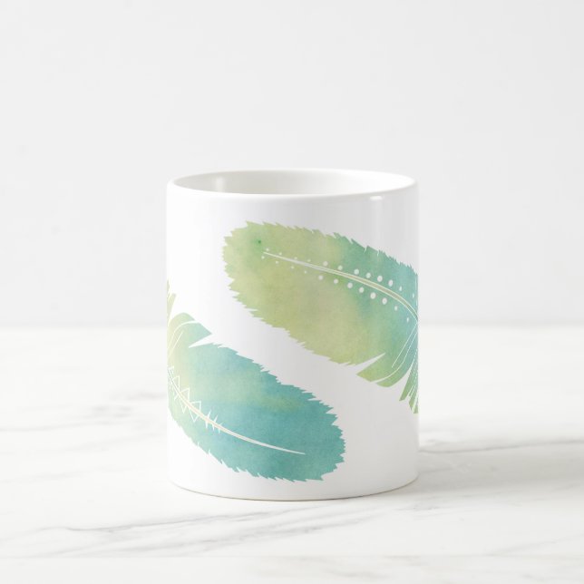 Caneca De Café Verde e azul da aguarela da pena de Boho (Centro)