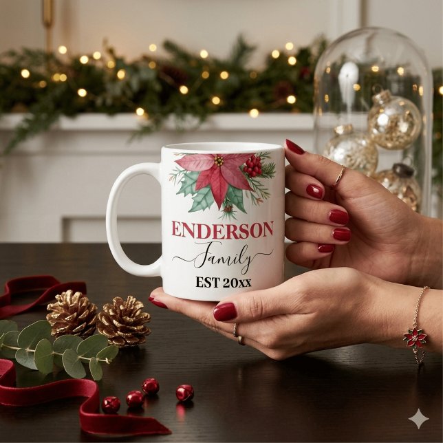 Caneca de café verde elegante vermelha de Natal (Criador carregado)