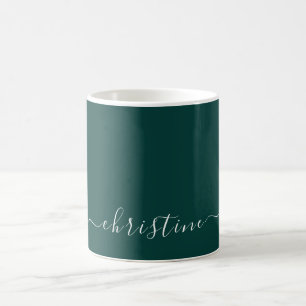 Caneca De Café Verde Escuro C21 Branco Minimalista Moderno Nome P