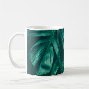Caneca De Café Verde escuro, folhagem tropical da selva.