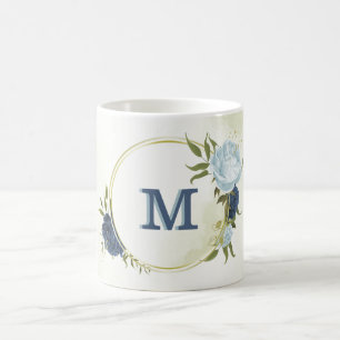 Caneca De Café verde floral azul poeirento marinho