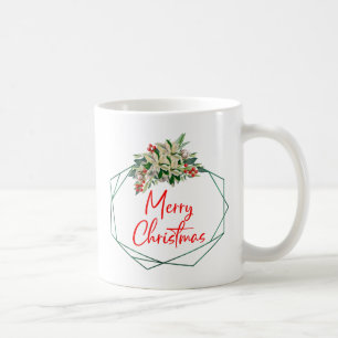 Caneca de café verde floral branco Feliz Natal