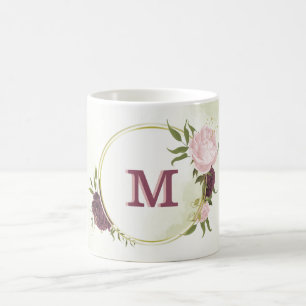 Caneca De Café verde-floral cor-de-rosa-armado