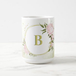 Caneca De Café verde-flores rosa romântica