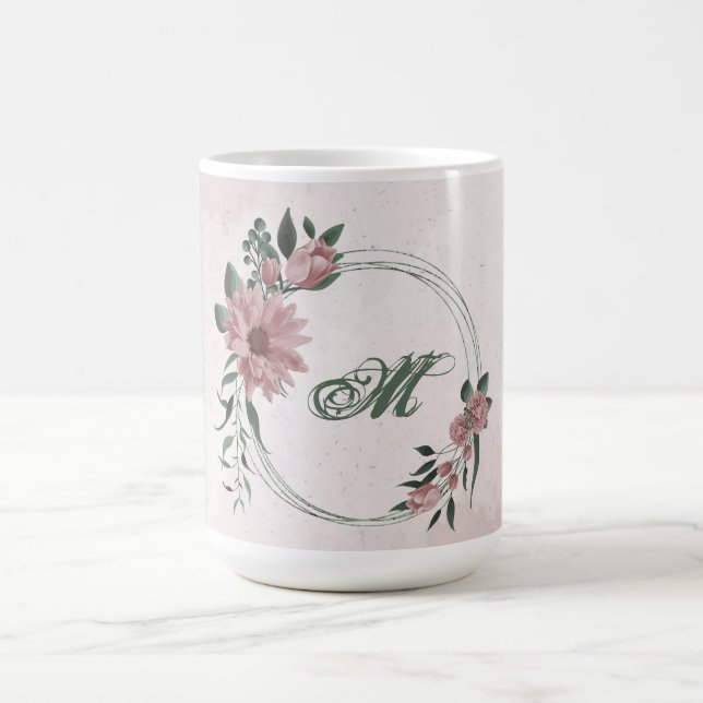 Caneca De Café verde-flores rosa romântica (Centro)