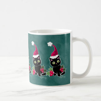 Caneca De Café Verde gótico do gato do Natal