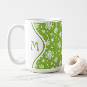 Caneca De Café Verde limão Brilhante Floco de neve branco Monogr