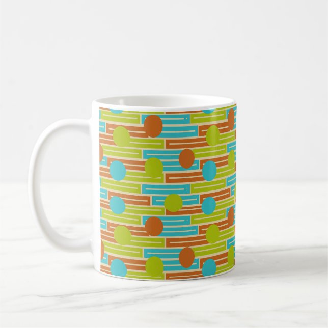 Caneca De Café Verde limão, Cinnamon Brown, Retângulos Turquesa (Esquerda)