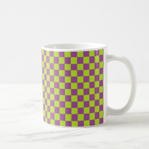 Caneca De Café Verde limão e roxo Checkered