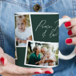 Caneca De Café Verde moderno elegante multifoto-família<br><div class="desc">Paz,  alegria e amor presente de fotos de Natal. Presente moderno e elegante na moda multifoto da família. A cor verde moderna pode ser alterada.</div>
