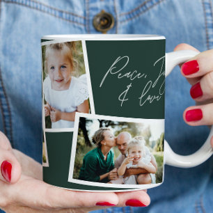 Caneca De Café Verde moderno elegante multifoto-família