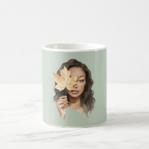 Caneca De Café Verde Preto Feminino Amarelo Folha Outono