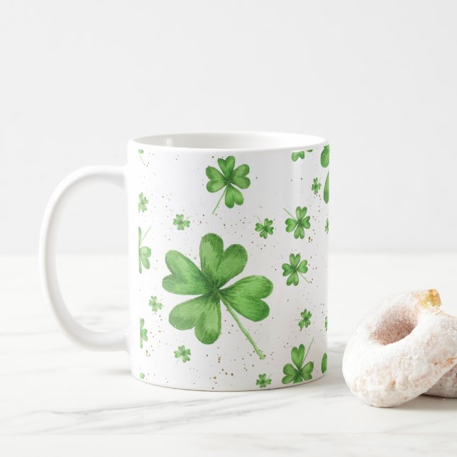 Caneca De Café Verde Quatro Folha (Com Donut)